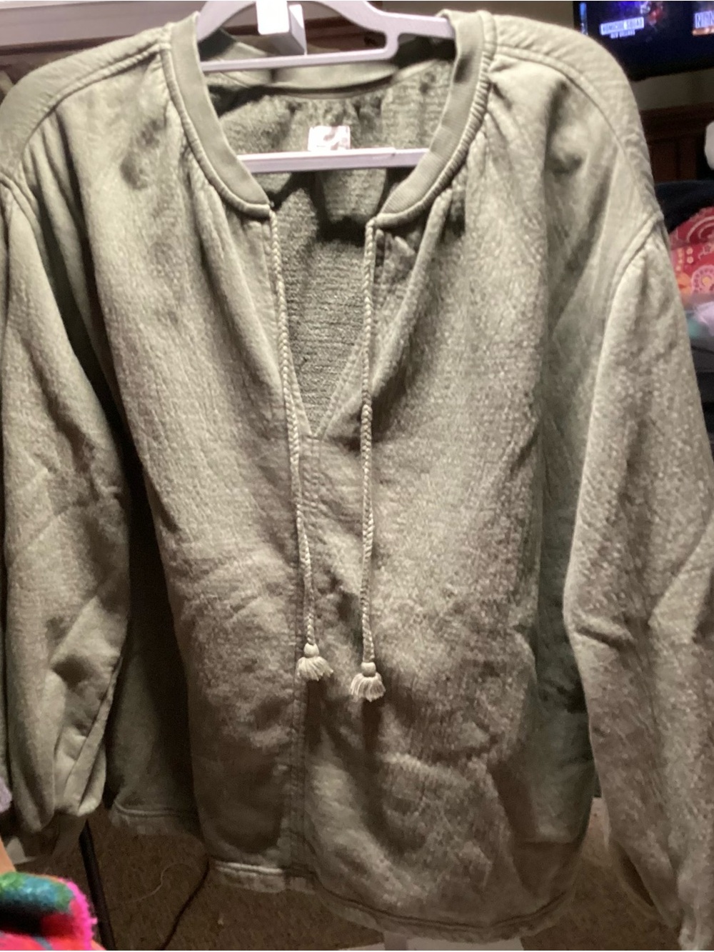 aerie Sage Green Tie-Front Pullover Hoodie